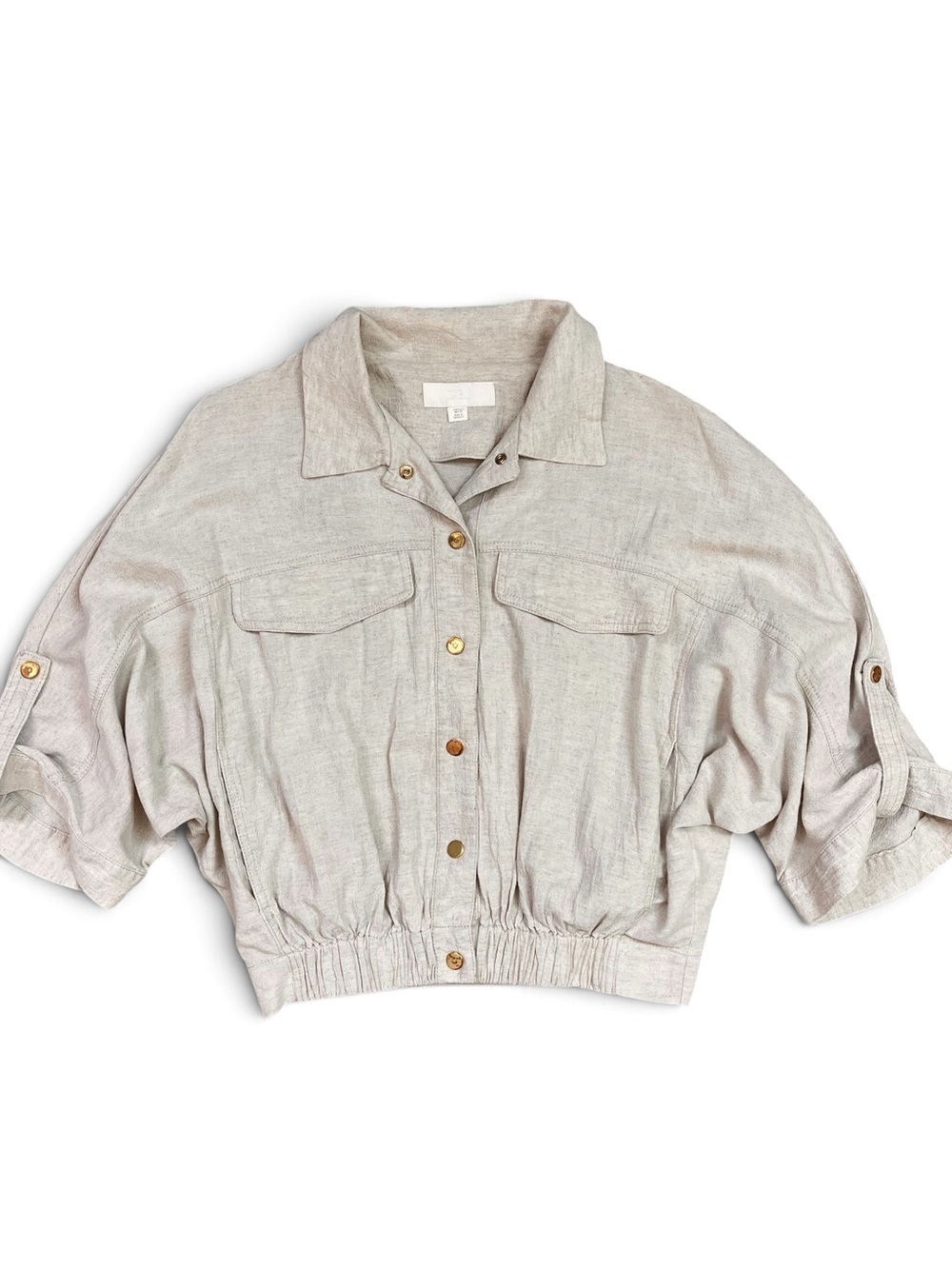 Zara Light Beige Cropped Utility Jacket Gold Buttons Loose Fit